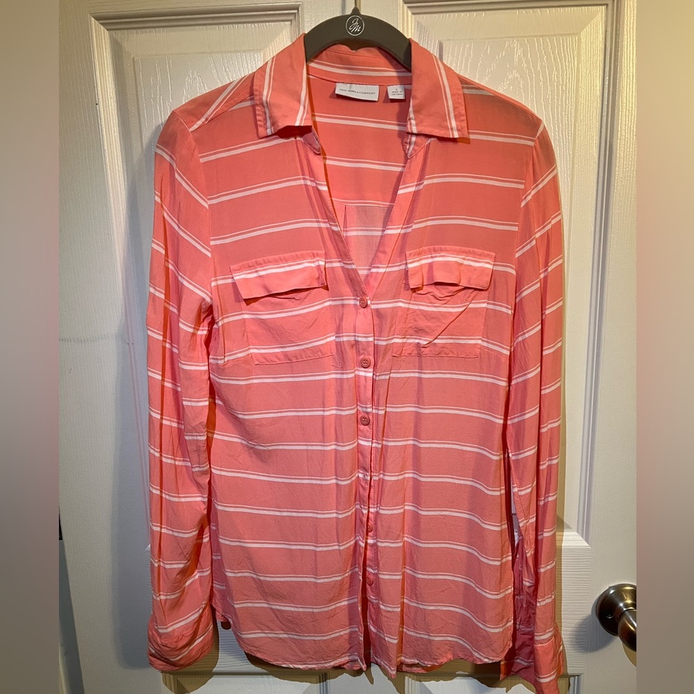 Peach and white striped long sleeve top